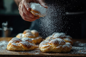 Golden pastries dusted with powdered sugar, a symphony of sweet indulgence. 