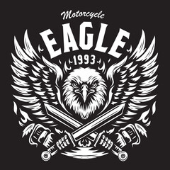 Vintage illustration of a winged eagle logo holding a sword