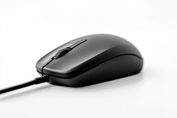 Black Computer Mouse Isolated on White. Cable Technology Device for Cyberspace