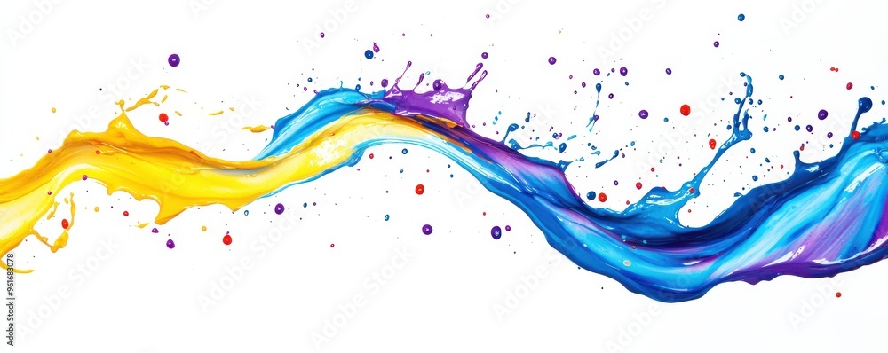 Poster vibrant splash of colorful paint creating an abstract wave pattern on a white background