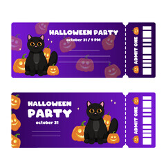 Set of Halloween party invitation ticket templates. Hand drawn flat halloween tickets collection