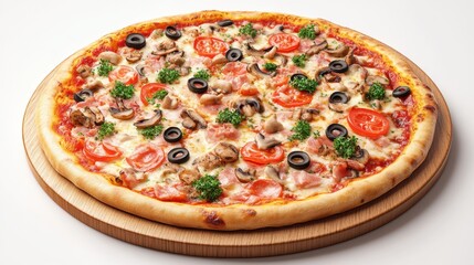 Delectable Italian Pizza with Assorted Toppings on Wooden Board