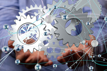 gear system data. Connecting lines and dots.Big data visualization