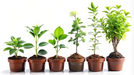 Obraz premium A tapestry of plants at various stages of development, from nascent sprouts to thriving flora, illustrates the journey