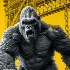Fototapeta premium KING KONG APE DRAWING IN BLACK AND WHITE SHADES OF YELLOW 1 