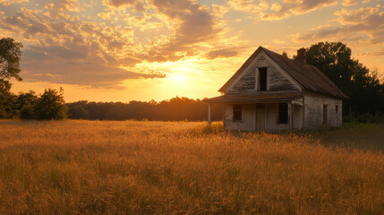 Abandoned Farmhouse at Sunset - Rural Landscape Photography