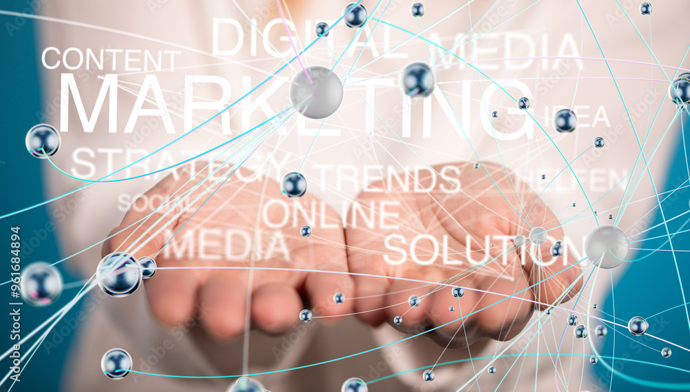 Poster Neural network 3D illustration. Big data and cybersecurity