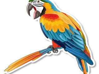 Colorful parrot sticker with white background.