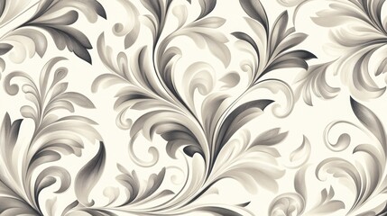 Elegant vector pattern of swirling floral elements and leaves, set in a soft, monochromatic color scheme for a sophisticated look