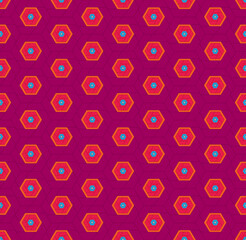 Illustration of seamless hexagon pattern on red background