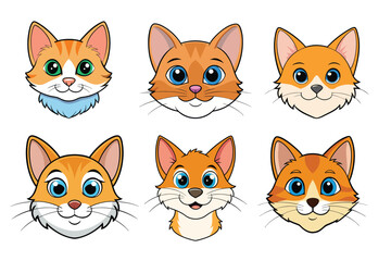 Obraz premium Bundle of cute pet cat head cartoon vector illustrations