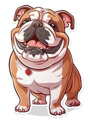 Obraz premium Cartoon bulldog with a red heart on its collar, smiling.