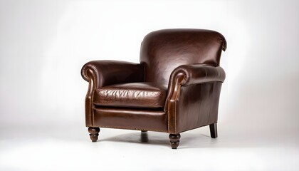 Dark Brown Leather Club Chair with Rounded Arms and Deep Seating, classic armchair in the room