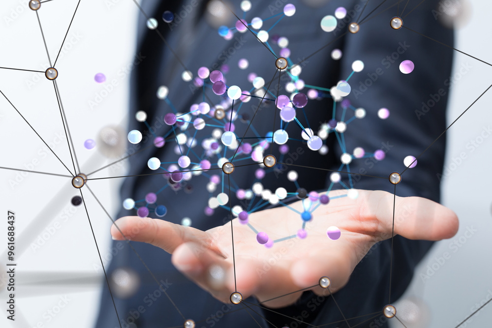 Leinwandbilder Global network. Blockchain. 3D illustration. Neural networks and artificial intelligence. Abstract