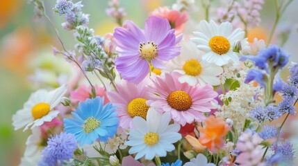 Fototapeta premium Vibrant Floral Bouquet in Serene Outdoor Setting