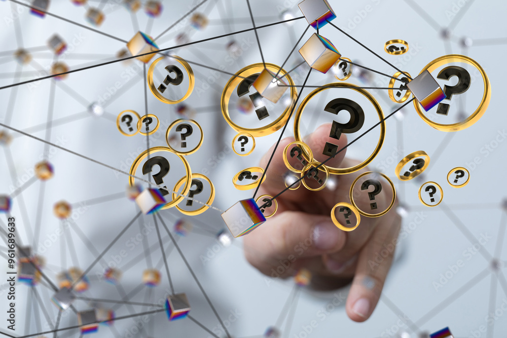 Aufkleber colored question marks background concept. 3D Rendering.