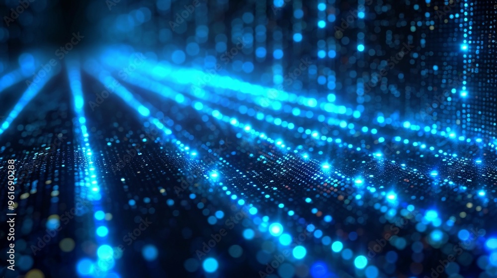 Fototapete bright blue particles create a dynamic digital landscape with depth and movement in a futuristic set