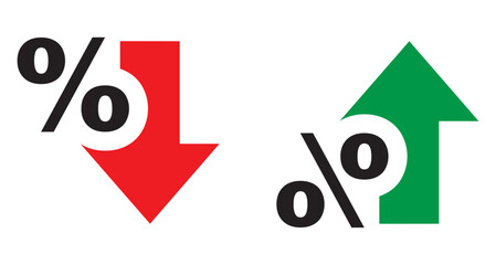 Percentage with arrow down and up line icon. Vector illustration.