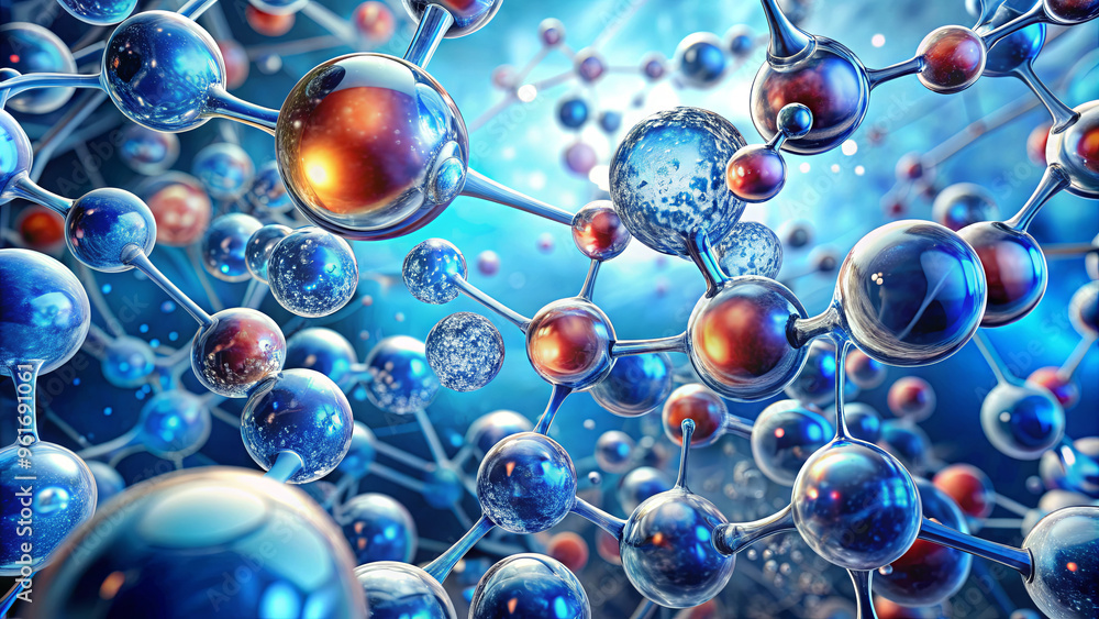 Poster a vibrant display of interconnected atoms and molecules illustrates the complexity of chemical struc