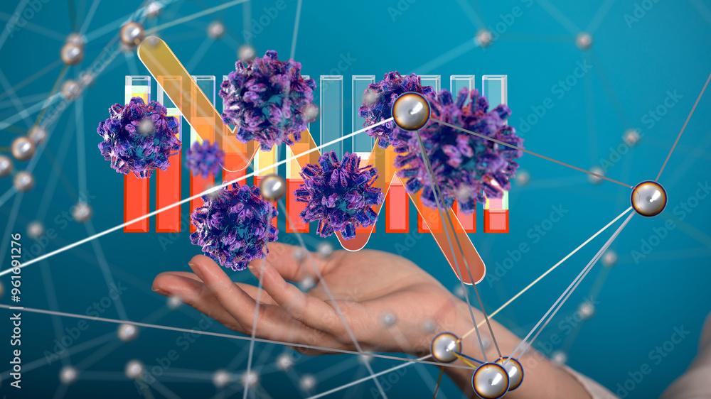 Poster virus connecting lines and dots.big data visualization