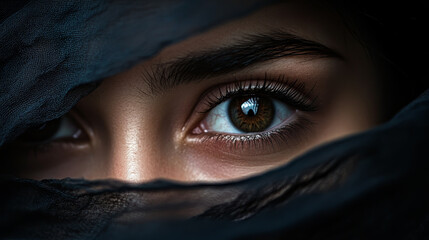 Fototapeta premium Close View to Dark Eyes - Micro Photography Portrait Enhanced With Ai