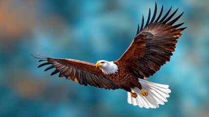 Obraz premium Watercolor illustration of a majestic eagle soaring through a stormy sky, its wings outstretched