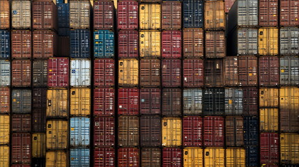 Obraz premium the sheer magnitude of a mountainous stack of containers in a bustling container yard