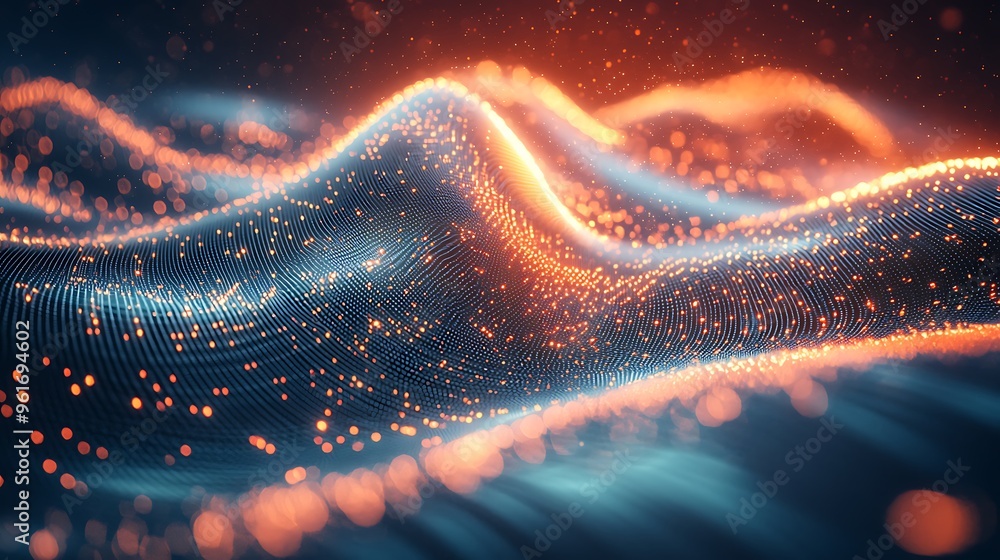 Poster an abstract technology background with glowing particles and bokeh lights, evoking a futuristic ambi