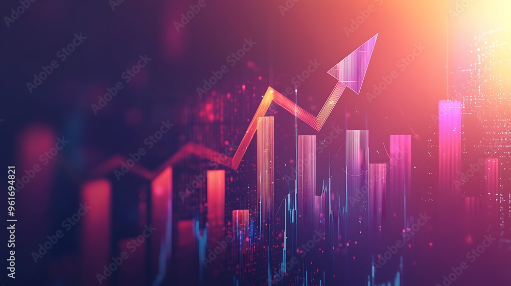 Poster an abstract financial growth chart with an upward arrow, emphasizing progress and success.