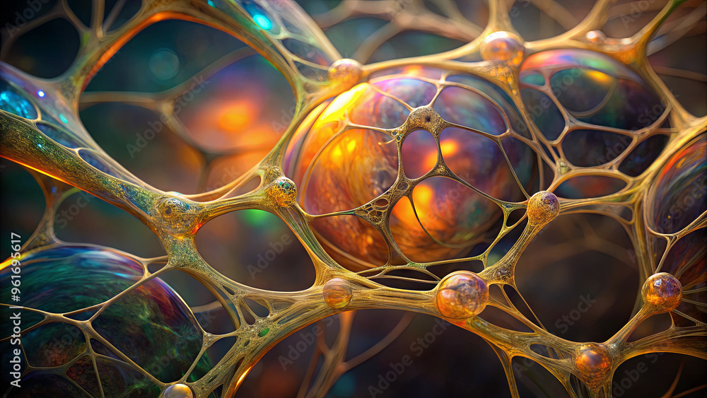 Poster delicate structures showcasing vibrant bubbles interconnected by intricate networks create a mesmeri