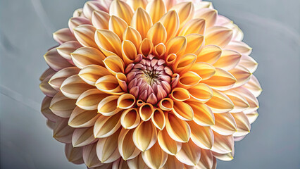 A stunning dahlia displays its layers of vibrant orange and yellow petals, showcasing its intricate structure and natural beauty, illuminated softly
