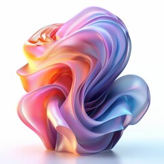 Abstract colorful sculpture swirling in vibrant hues against a clean white background