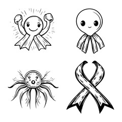 Obraz premium Hand-drawn Cancer Awareness Illustrations Ribbons, Octopuses, and Hope