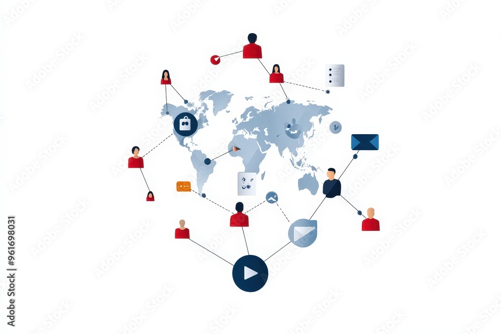 Poster exploring the world of digital communication: connecting relationships across borders