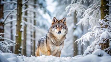 Obraz premium photo of wolf in snowly winter forest. wildlife nature photography 