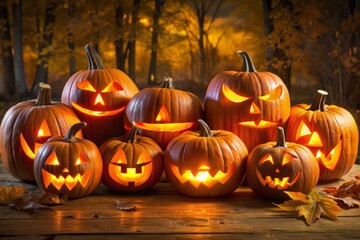 Fototapeta premium Glowing jack o lanterns
