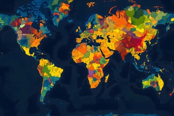 Abstract Watercolor World Map with Diverse Colors