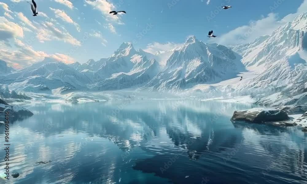 Poster Alpine Lake Surrounded by Snowy Peaks, Video