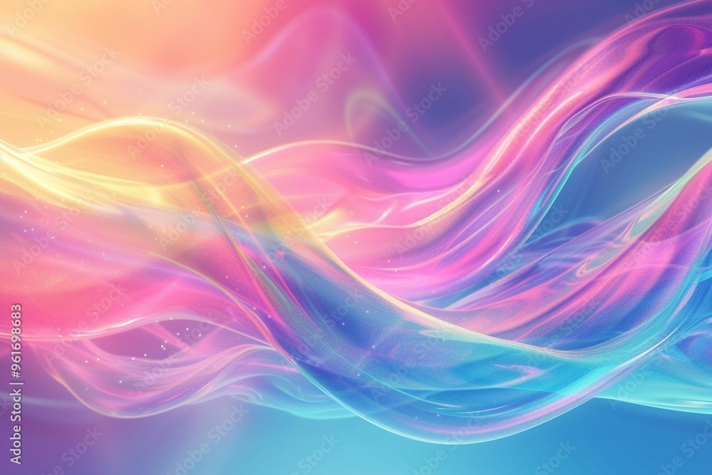 Poster colorful flowing abstract waves of light creating a tranquil atmosphere with soft pastel hues in a s