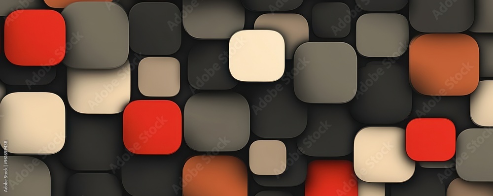 Poster abstract rounded square pattern with vibrant red and neutral tones creating a modern geometric backg