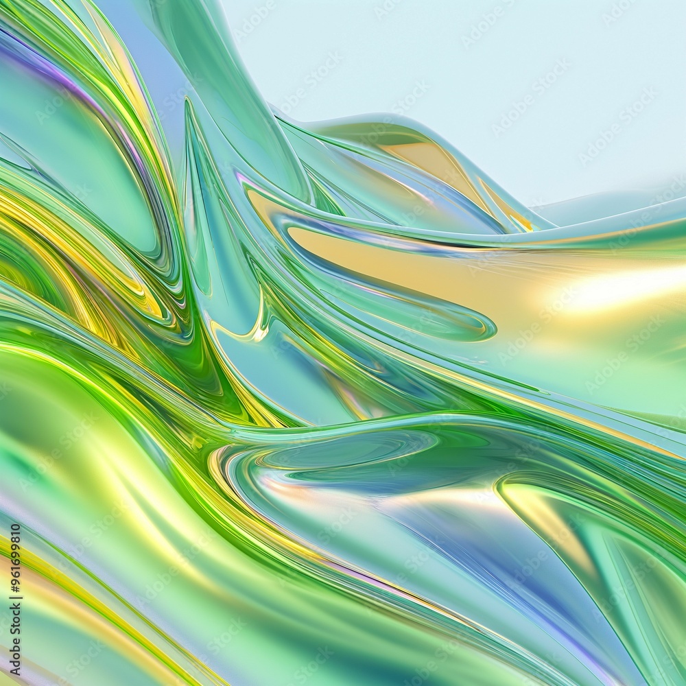 Poster fluid abstract design with iridescent colors in a calm setting during daylight