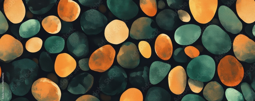 Poster colorful array of round glossy pebbles in earthy tones creating a vibrant abstract wallpaper design