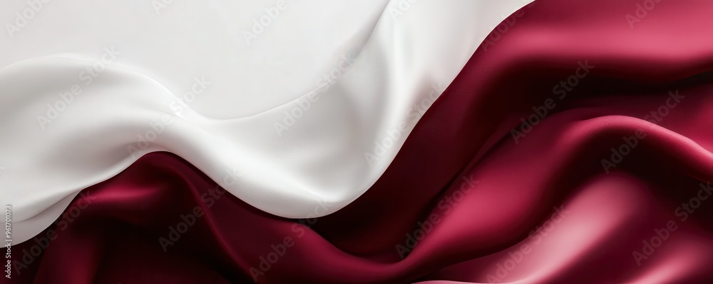 Poster elegant white and burgundy abstract background with flowing fabric texture and harmonious color blen