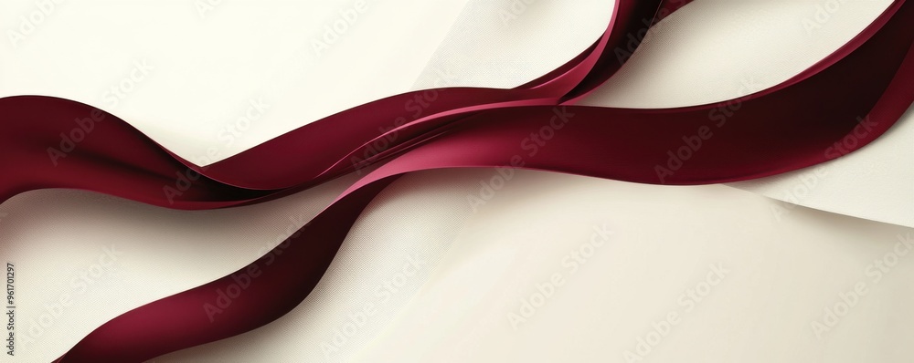 Poster elegant abstract background featuring white and burgundy flowing ribbons creating a sense of movemen