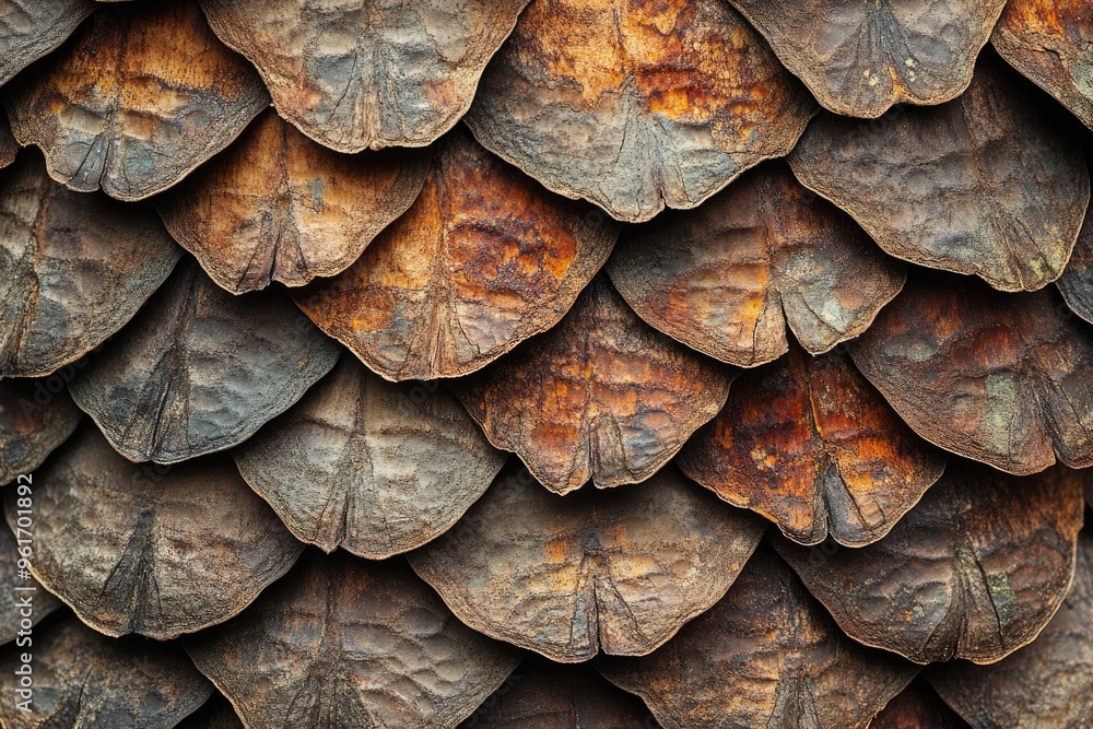 Poster close-up photo of textured pine cone scales. perfect for adding natural texture and depth to your de