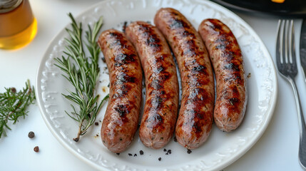 Grilled Sausages on Plate.