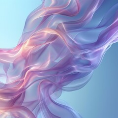 Colorful abstract fabric waves flowing gracefully against a soft blue background in a serene, artistic display