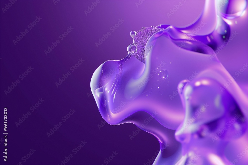 Poster beautiful abstract close-up of translucent purple liquid with bubbles and smooth curves against a so