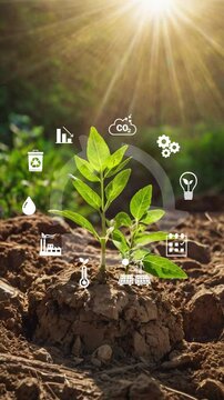 Circular economy concept for future business growth and environmental sustainability and reduce pollution.Net zero and carbon neutral concept.Concept day earth Save the world save environment.4K verti