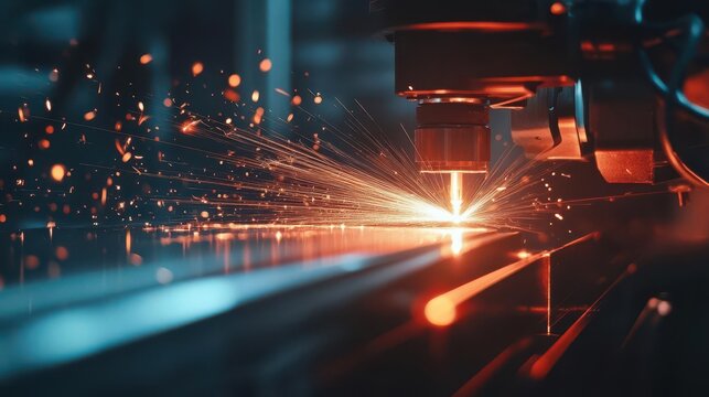 A technician using laser equipment, the beam so hot it cuts through solid metal with ease